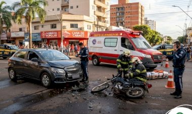 Motociclista é socorrido após acidente entre carro e moto em Rondonópolis