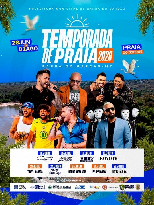 Prefeitura divulga atrações da Temporada de Praia 2026 com shows na Praia do Bosque e na Arena do Porto do Baé